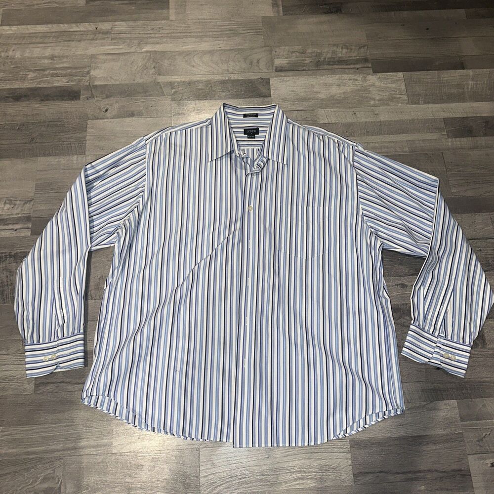 J.CREW Men's XL Blue Striped Button down With Green Label